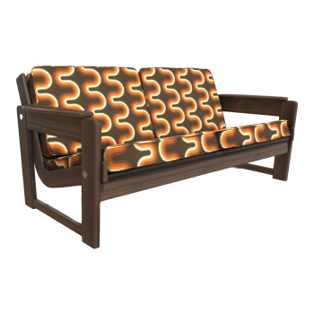 Home black walnut solid wood orange pattern fabric curved armrest sofa double sofa