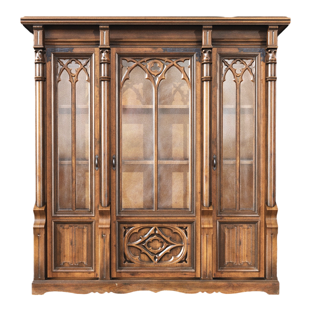 Gothic Dark Oak Carved Glass Cabinet Display Cabinet Bookcase