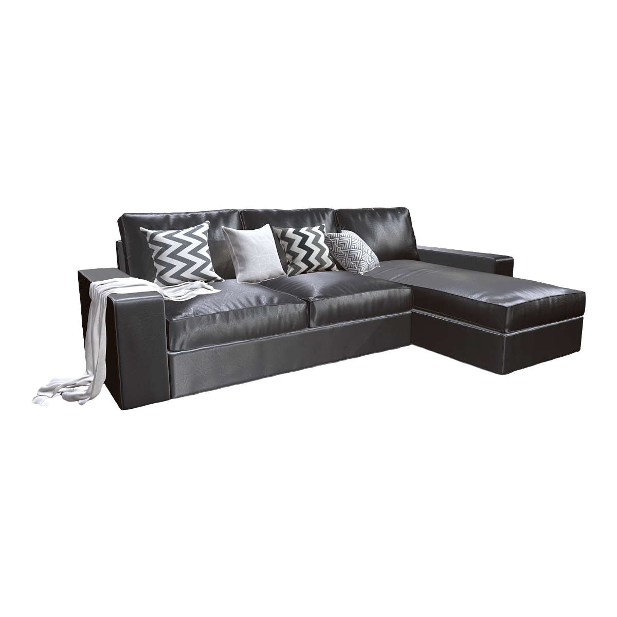 Italian Light Luxury Black Leather L-shaped Sofa Armrest Sofa Backrest Sofa