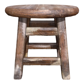 Chinese Vintage Old Dark Brown Solid Wood Bench Low Stool