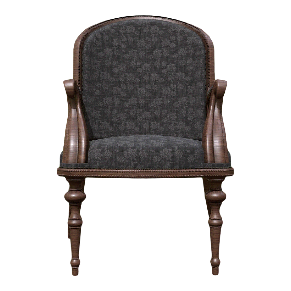 French classical black walnut solid wood gray pattern fabric backrest armrest sofa chair