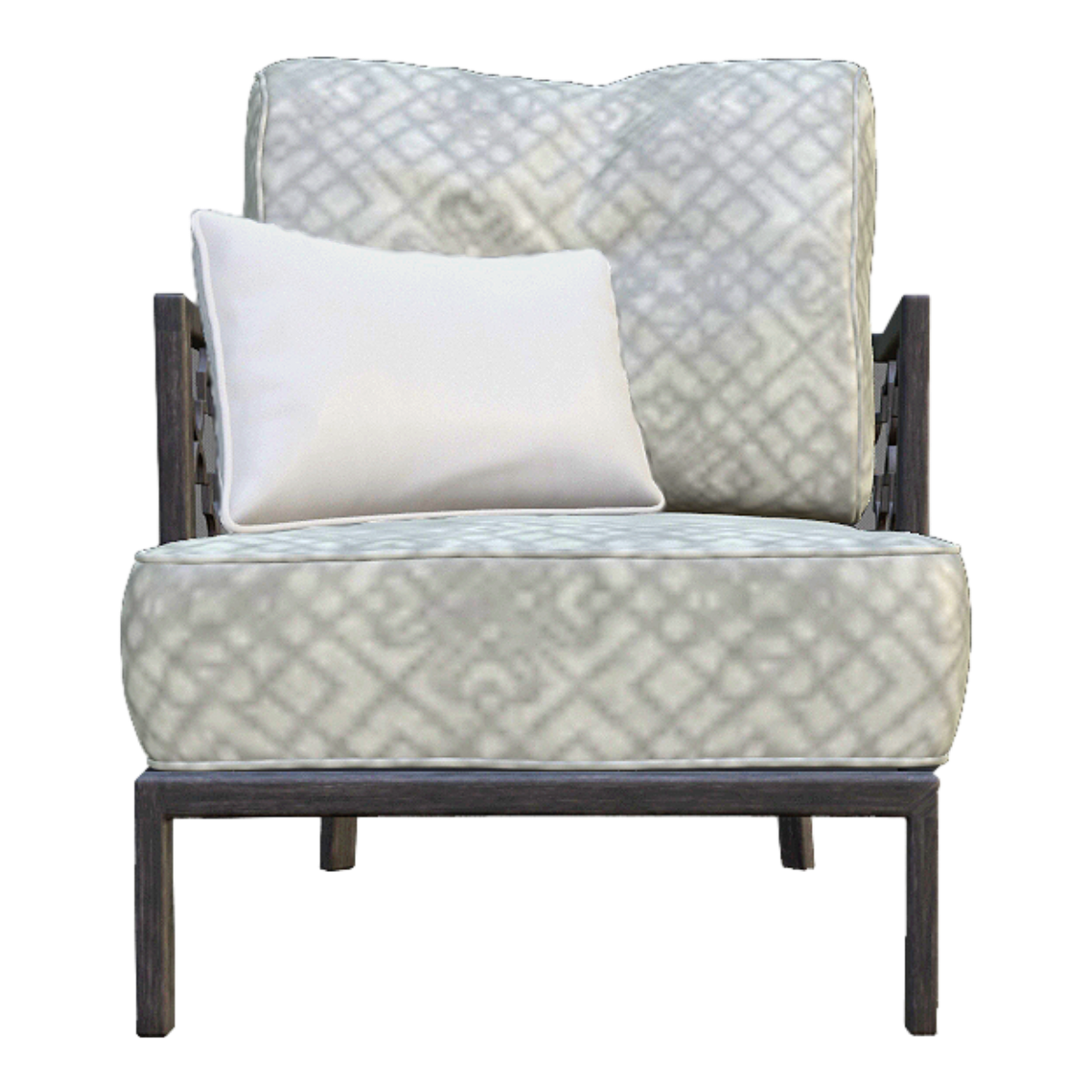 Italian Light Luxury Ebony Solid Wood Carved Grey Pattern Fabric Backrest Armrest Sofa-Single Sofa Chair