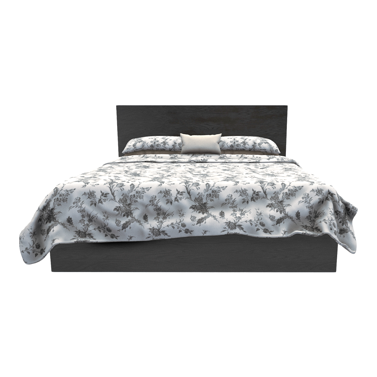 Nordic Home Ebony Solid Wood Black Printed Double Backrest Bed