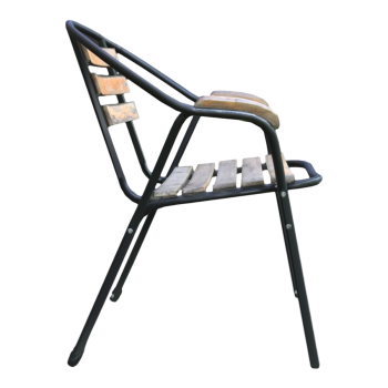 Indoor Outdoor Metal Oak Solid Wood Slats Chair Backrest Armchair Oblique Chair Balcony Chair