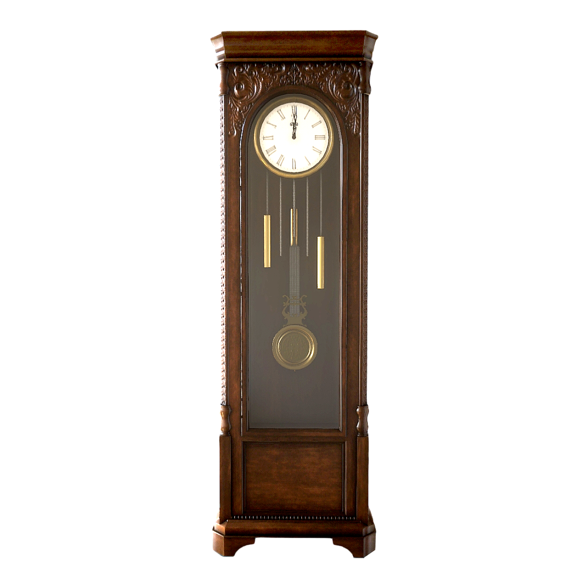 American classical floor-to-floor black walnut solid wood carved glass pointer pendulum clock