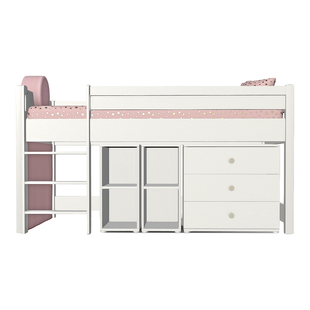 Modern Solid Wood White Paint Multifunctional Ladder Storage Cabinet Drawer Cabinet Elevated Bed Pink Children's Bed