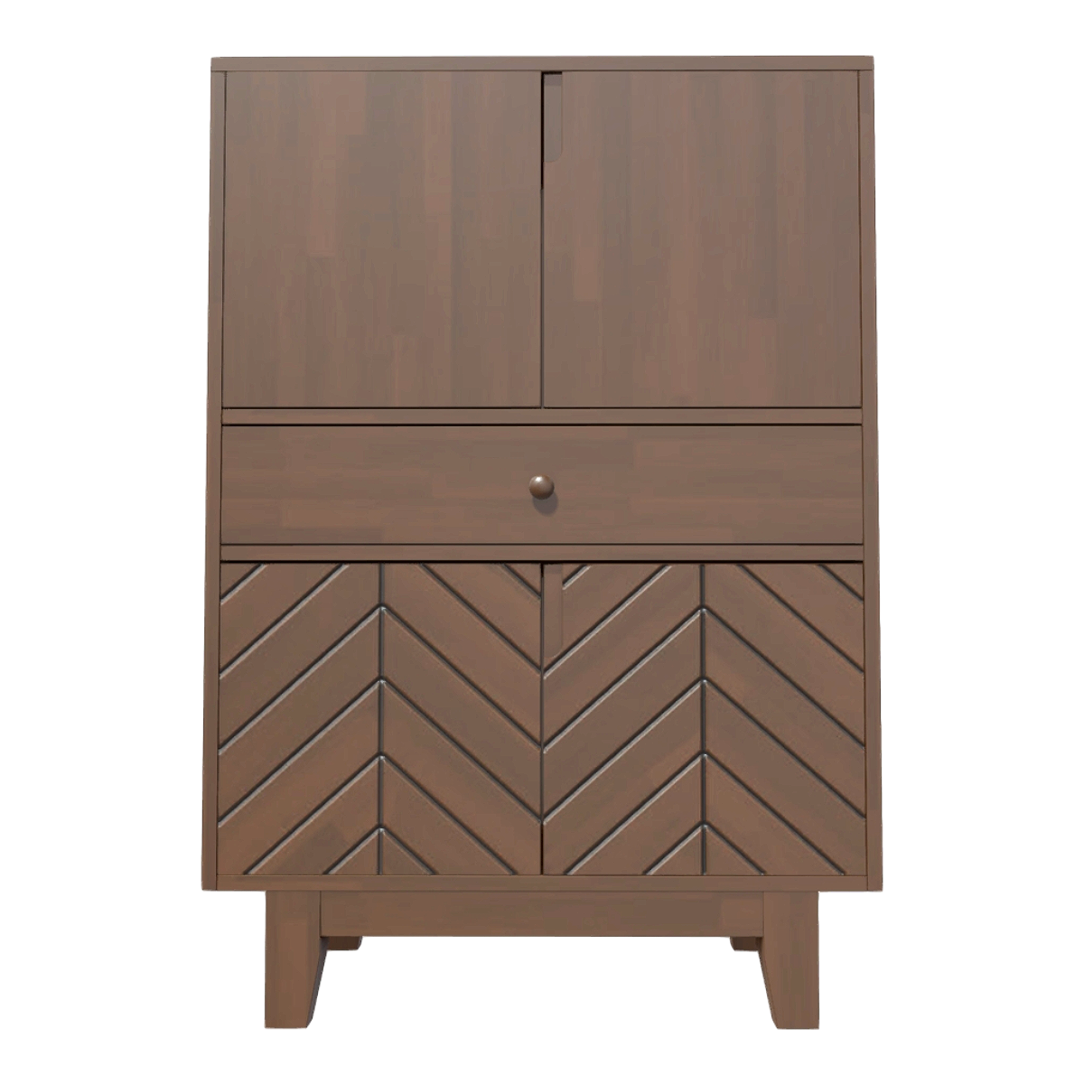 Nordic Black Walnut Solid Wood Line Carving Multifunctional Entrance Cabinet Double Door Cabinet Drawer Cabinet-Brown