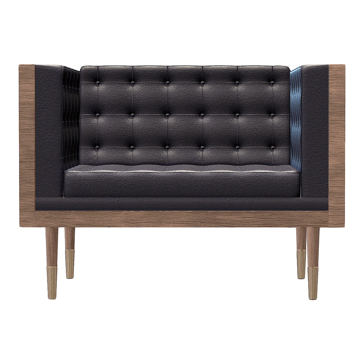 American Creative Black Walnut Solid Wood Black Leather Chair Sofa Chair Square Sofa