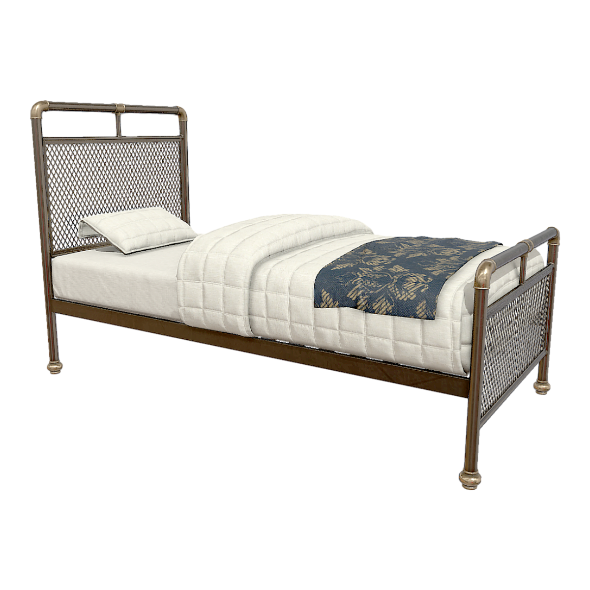 American Creative Industrial Style Beige Fabric Single Bed Water Pipe Bed Grid Backrest Bed