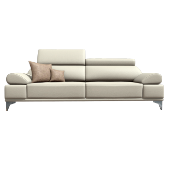 Italian Light Luxury Beige Elastic Leather Double Backrest Armrest Sofa