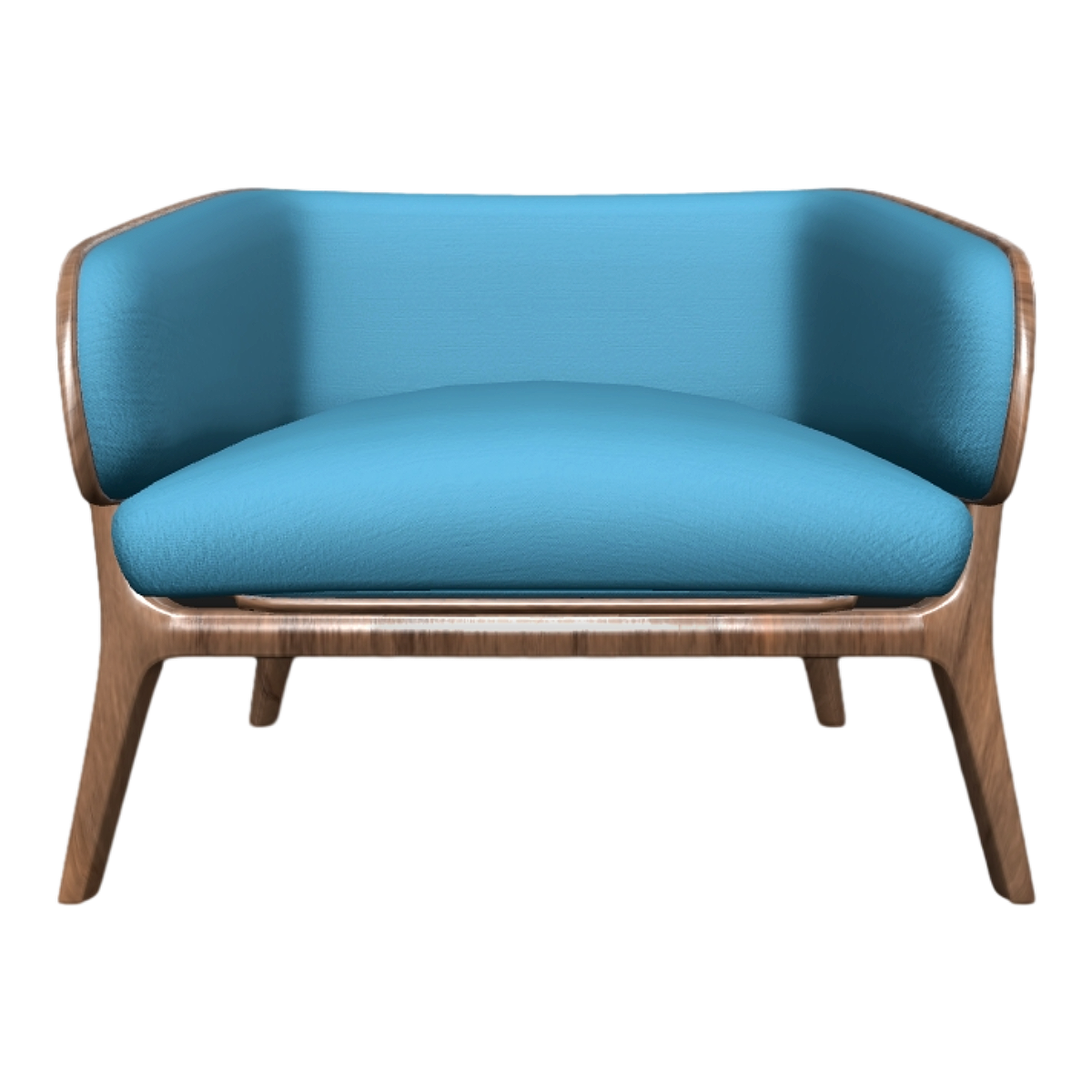 Italian Black Walnut Solid Wood Blue Fabric Backrest Armrest Sofa Chair Low Chair