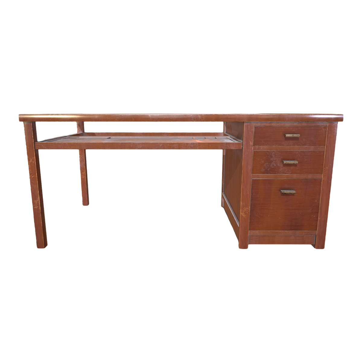 Home Office Learning Multi-functional Double-layer Red Solid Wood Drawer Cabinet Table Glass Table