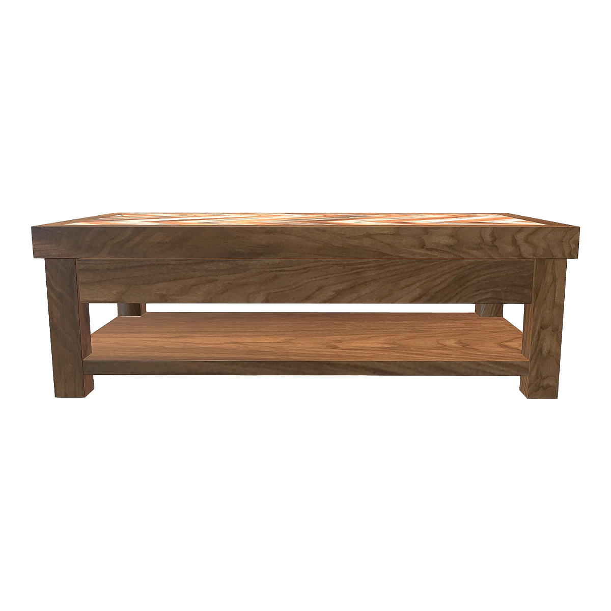 Home Double-layer Black Walnut Solid Wood Plank Striped Square Table Coffee Table