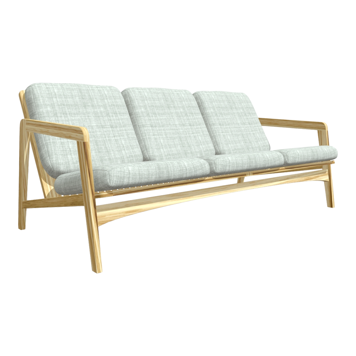 Nordic Oak Solid Wood Gray Green Fabric Backrest Armrest Sofa Chair Oblique Chair-Three-Person Chair