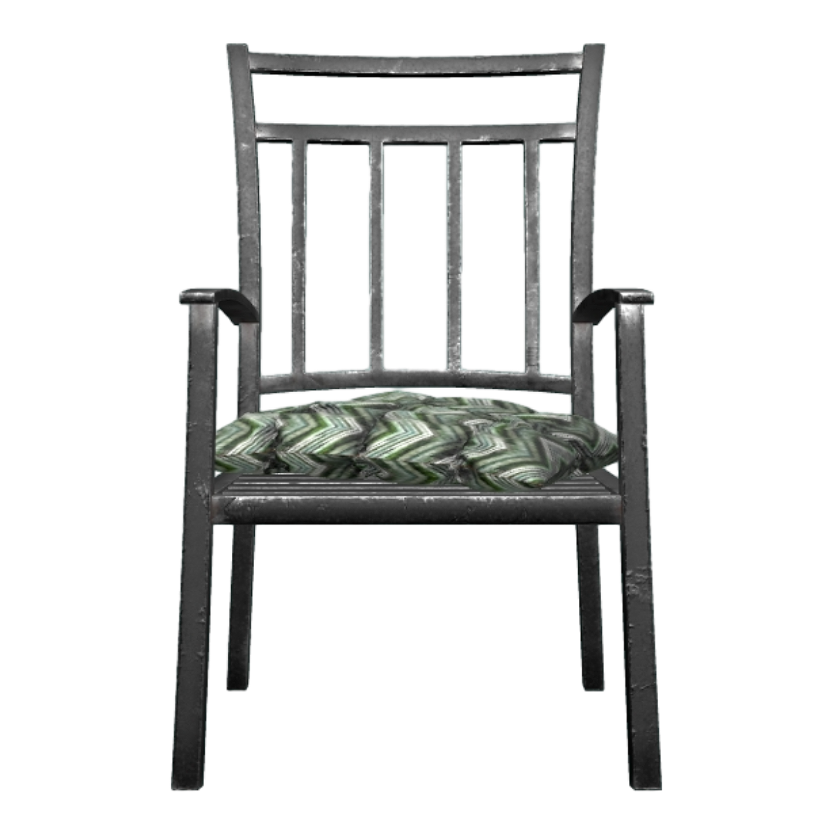 European-style indoor and outdoor all-metal black lacquer hollow design backrest armchair-green crease pillow chair