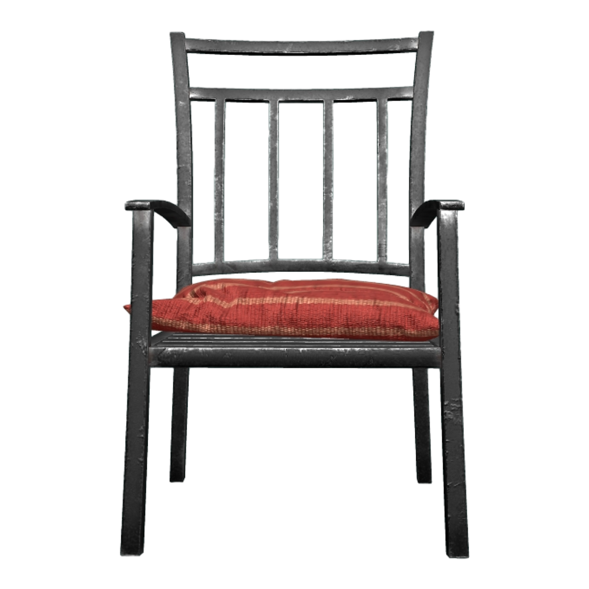 European-style indoor and outdoor all-metal black lacquer hollow design backrest armchair-red striped pillow chair