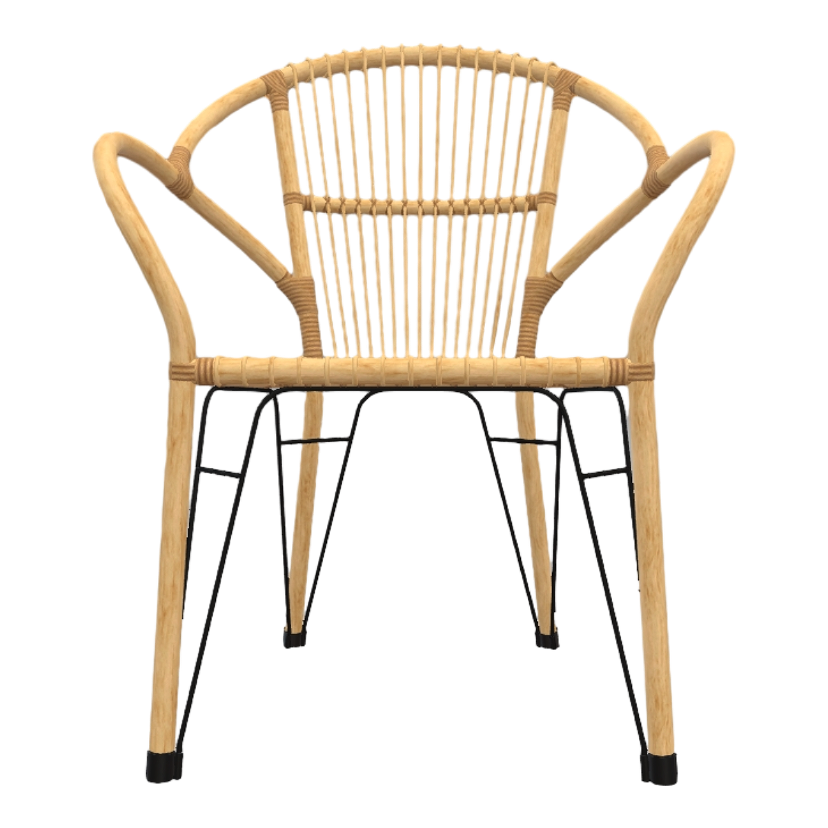Home Living Room Balcony Oak Solid Wood Rope Metal Fixing Frame Single Backrest Armchair