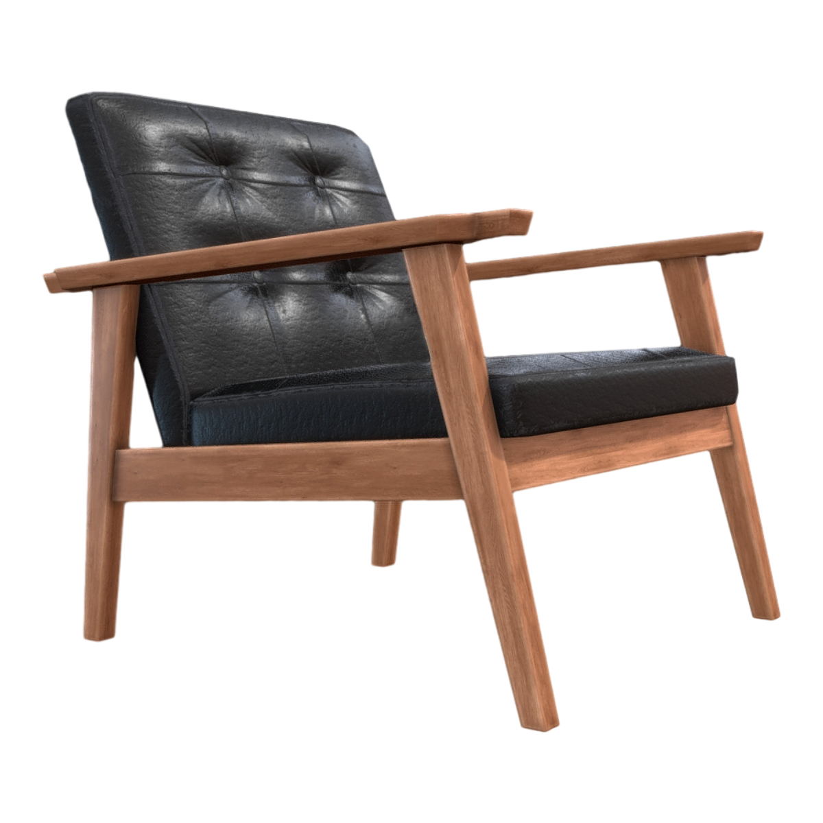 Nordic Black Walnut Solid Wood Black Leather Backrest Sofa Chair Oblique Chair