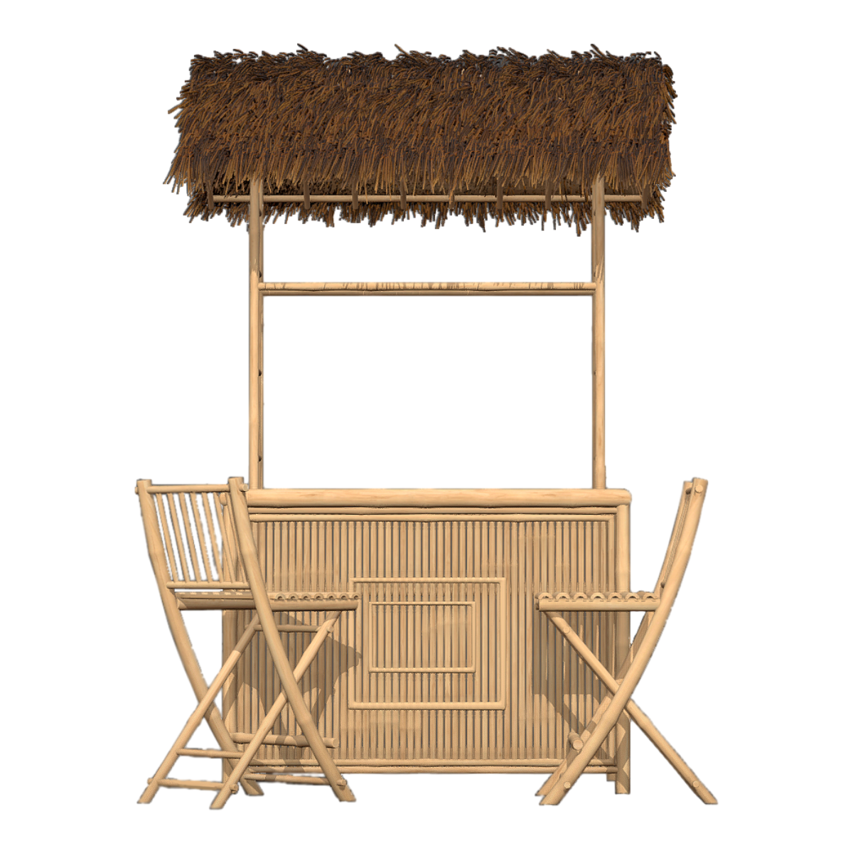 Outdoor Beach Camping Thatch Bamboo Double-Layer Table Backrest Chair Table and Chair Combination