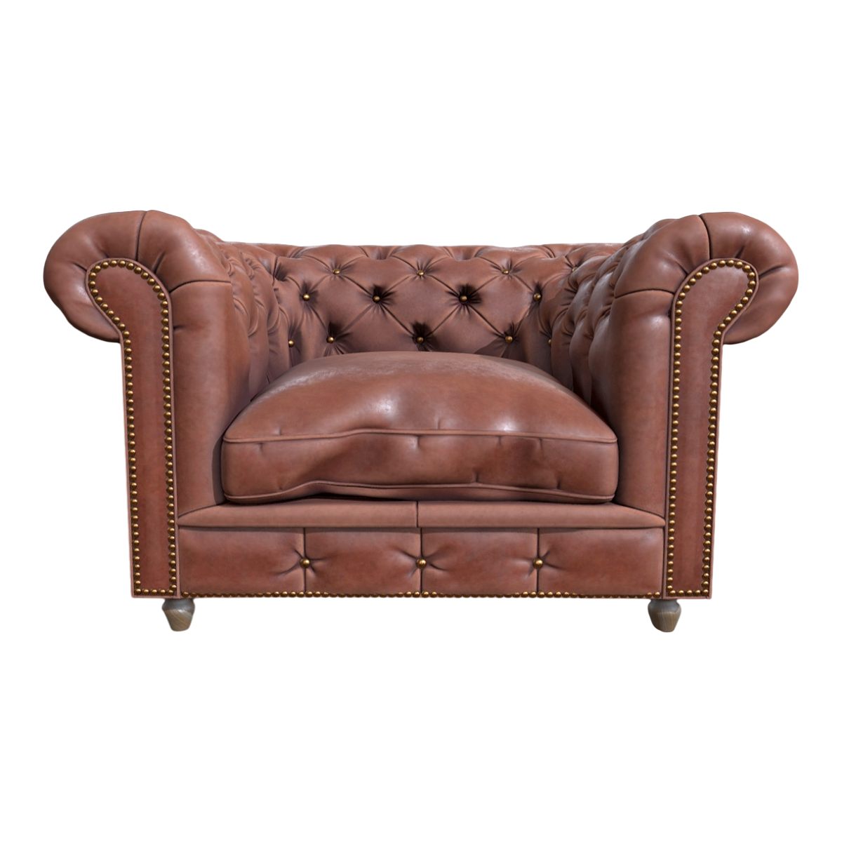 American Style Classic Solid Wood Brown Leather Backrest Armrest Sofa Chair