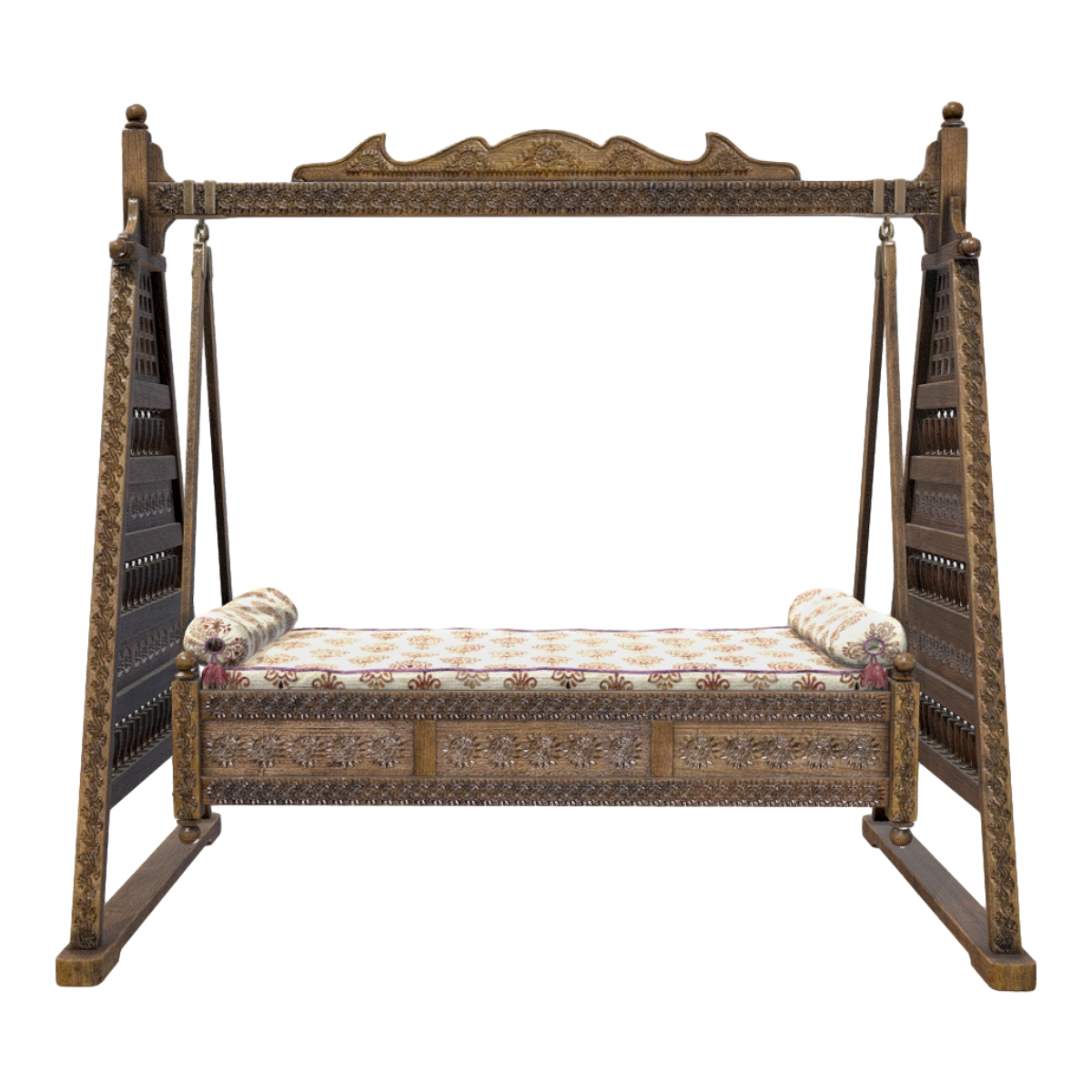 European Style Home Creative Black Walnut Solid Wood Carved Swing Single Bed