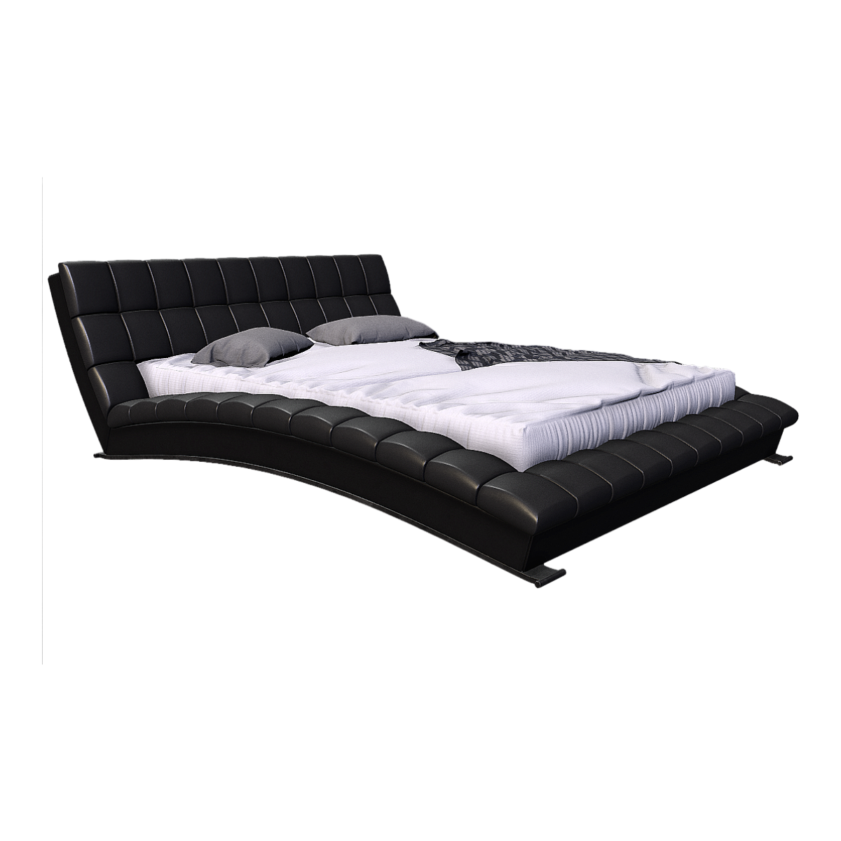 Nordic Creative Curved Metallic Black Leather White Fabric Double Backrest Bed