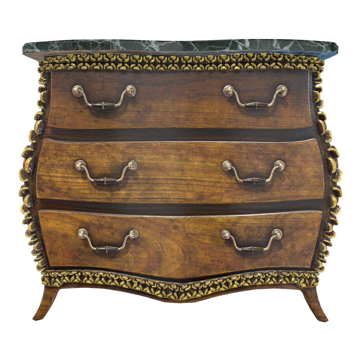 European-style Creative Walnut Solid Wood Carved Dark Green Marble Three-layer Drawer Cabinet Storage Cabinet