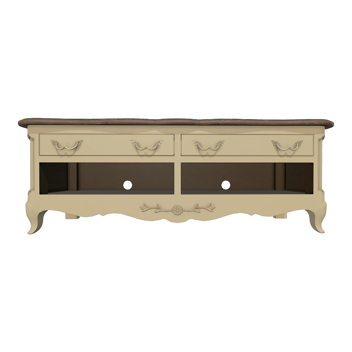 Nordic Style Old Black Walnut Solid Wood Carved Beige Paint TV Cabinet Drawer Cabinet Storage Cabinet