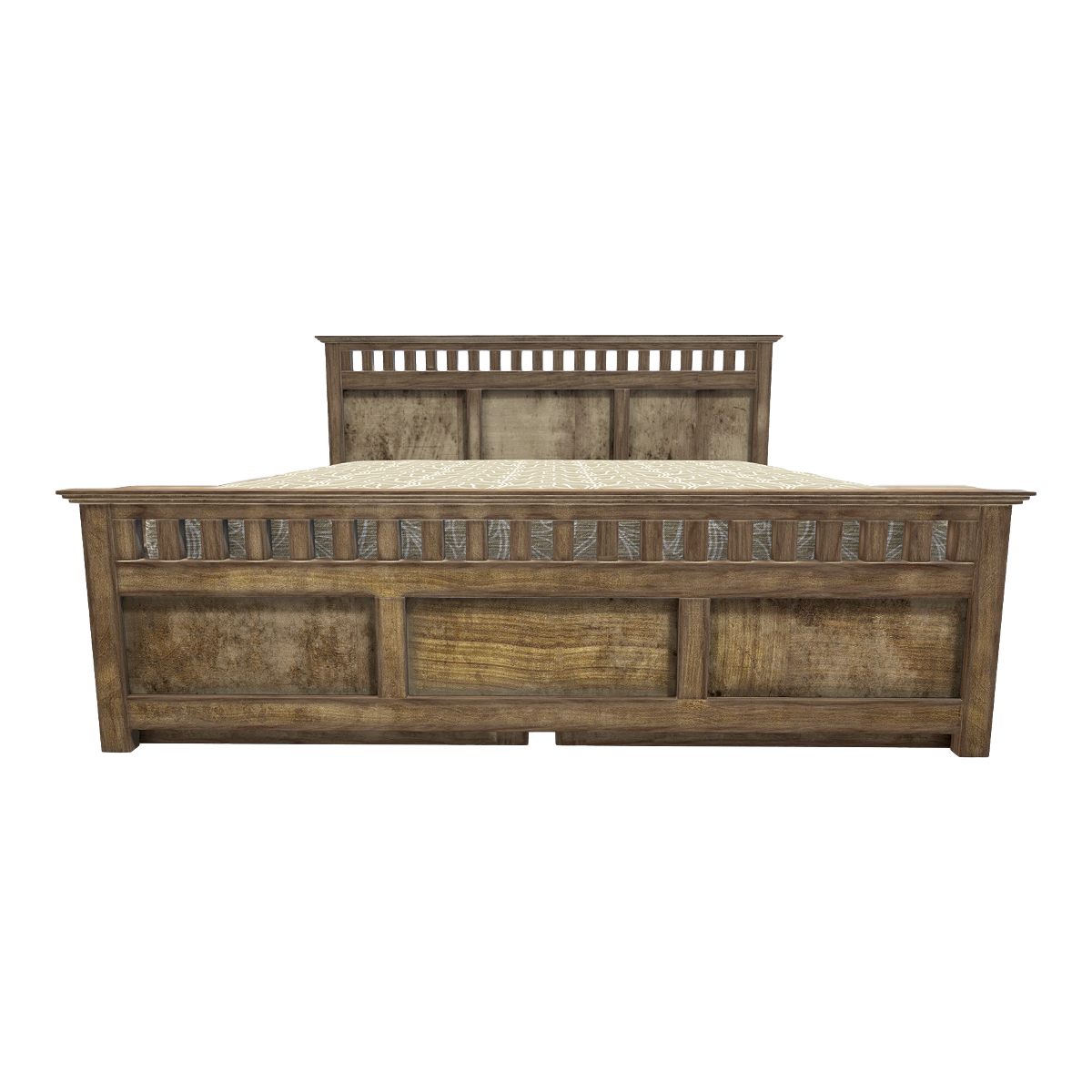 American Retro Old Oak Solid Wood Beige White Pattern Mattress Double Backrest Drawer Bed