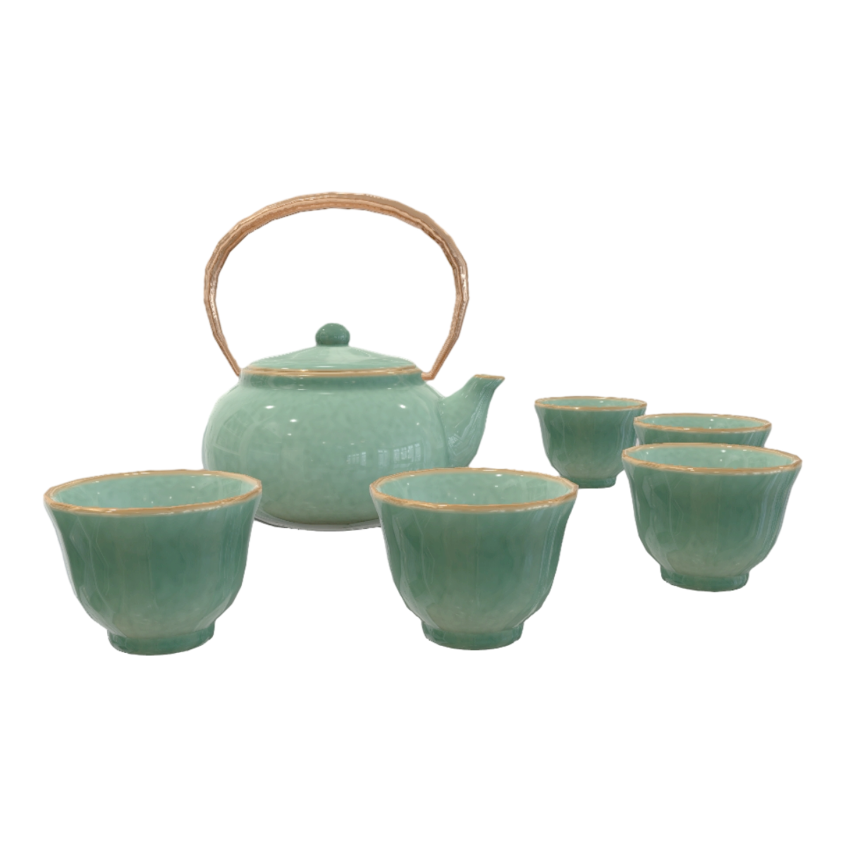 Asian style home emerald green ceramic teapot teacup-tea set