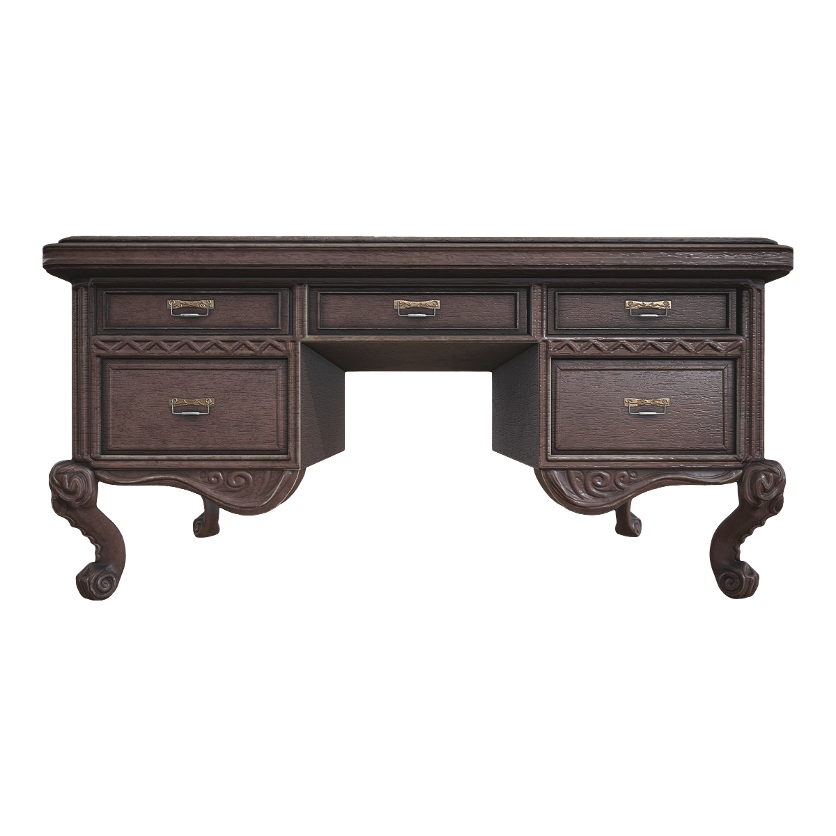 Victorian Style Classical Black Walnut Solid Wood Carved Drawer Table Office Desk