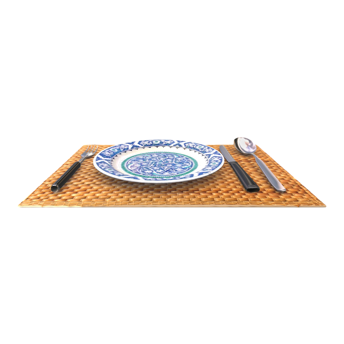 Nordic Modern Household Rattan Pad Blue and White Porcelain Dish Knife, Fork and Spoon-Tableware