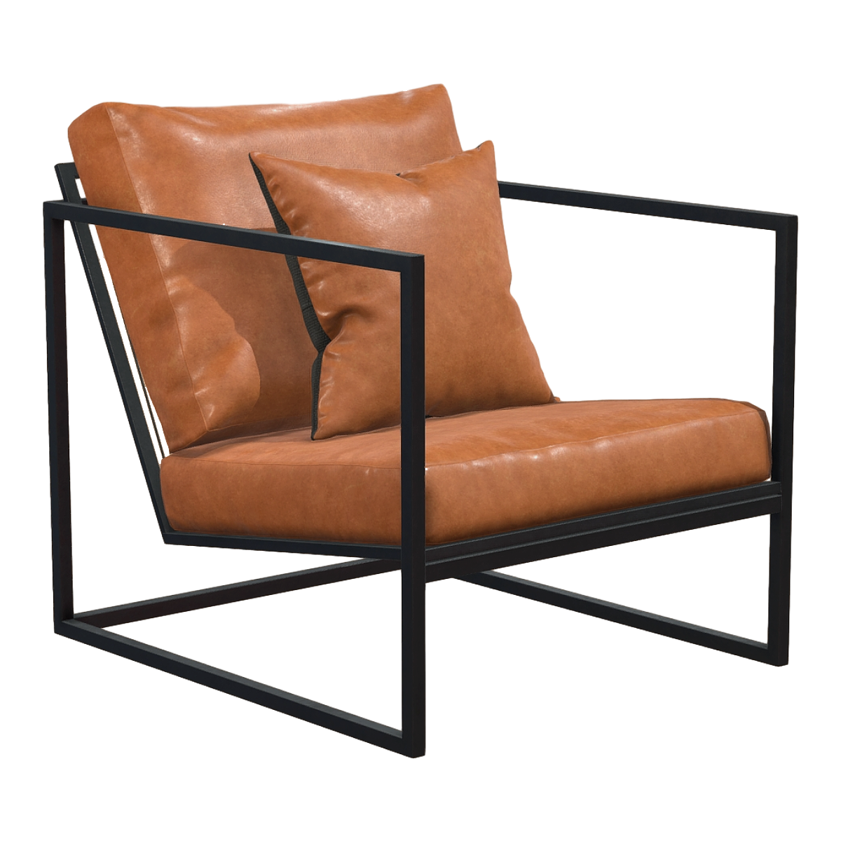 Nordic Square Metal Frame Brown Leather Single Person Backrest Armrest Cushion Oblique Sofa Chair