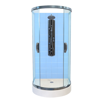 Modern Light Luxury Semi-circular Metal Frame Sky Blue Tile Fan-shaped Glass Door Shower Shower