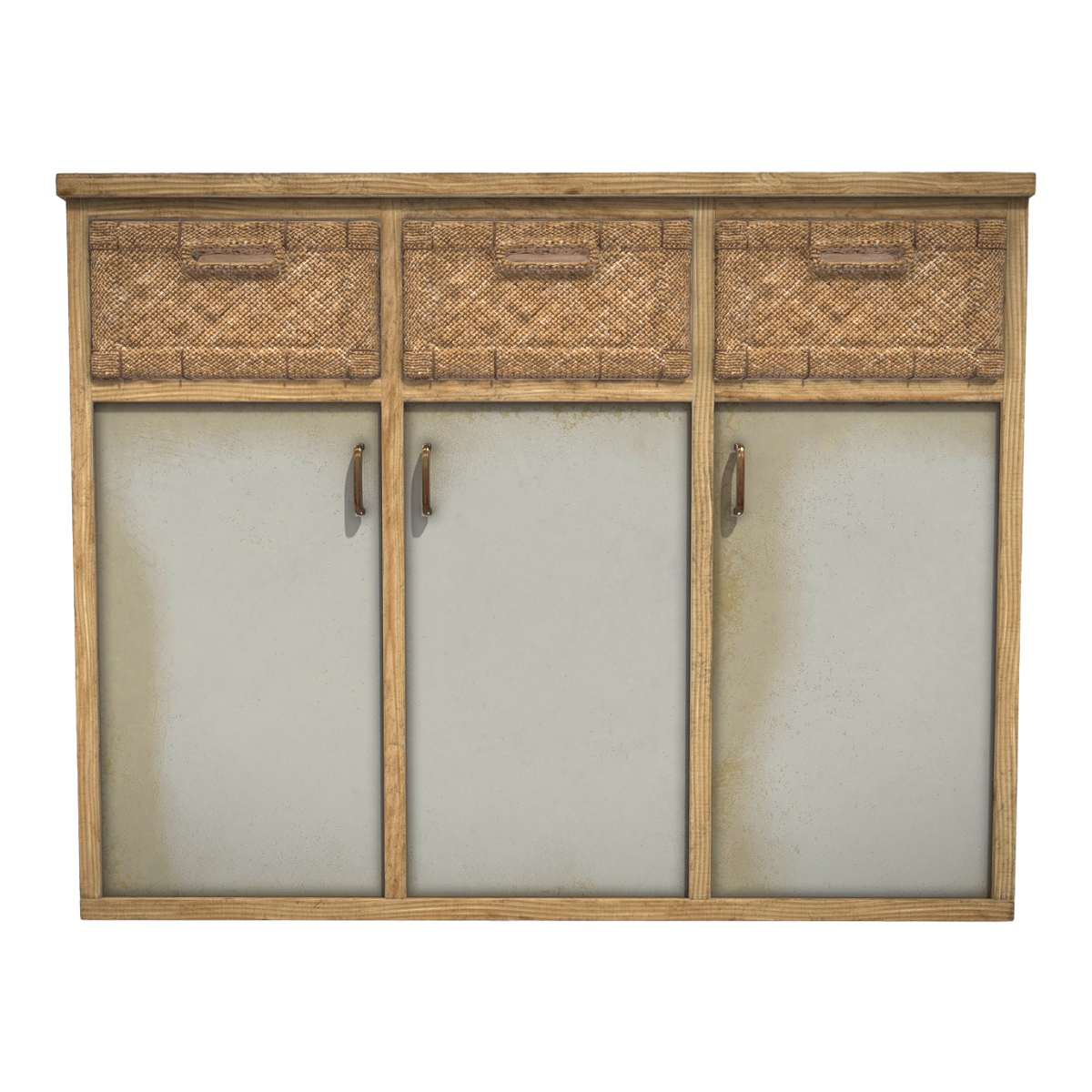 American Style Vintage Oak Solid Wood Rattan Drawer Cabinet Metal Grip Single and Double Door Opening Cabinet