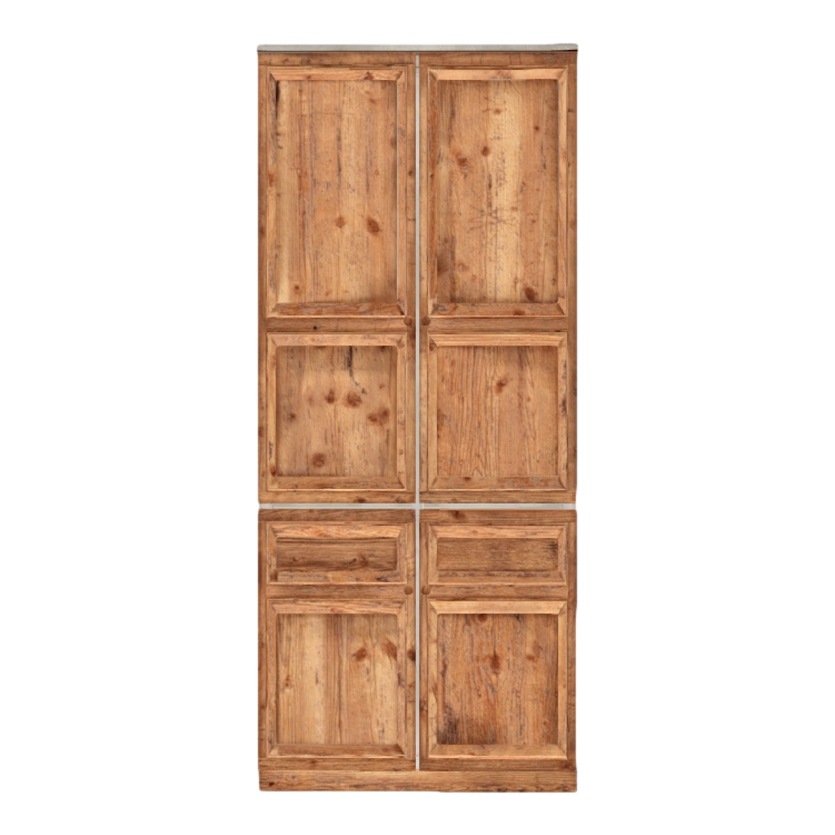 Household Living Room Bedroom Old Elm Wood White Paint Upper and Lower Shelf Cabinet Wardrobe-Double Door Cabinet