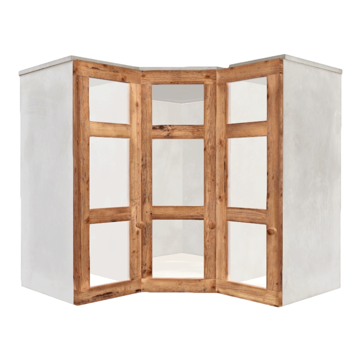 Household Kitchen Old Elm Wood Solid Wood White Paint Corner Glass Door Three-sided Single Door Cabinet Cabinet Shelf Cabinet