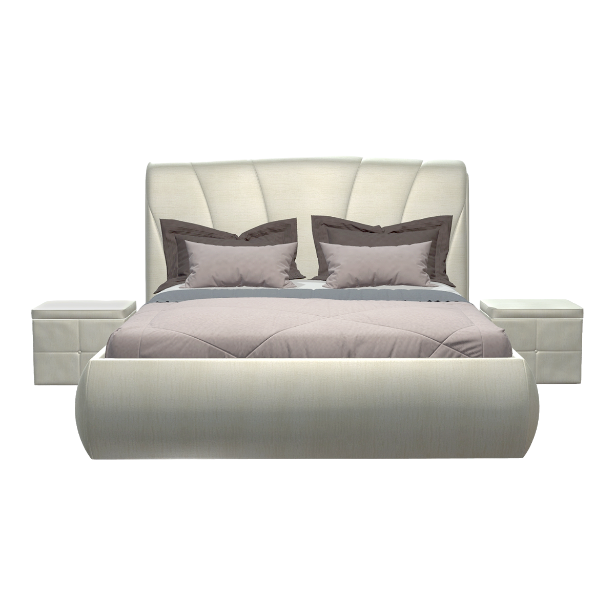 Briona Accommodation Beige Leather Bedside Cabinet Fabric Backrest Double Leather Bed