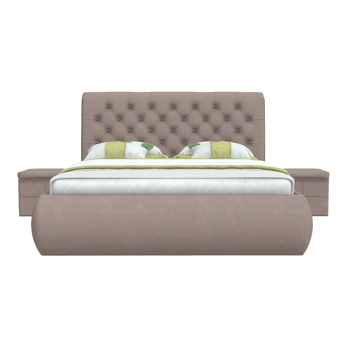 Helma Bed Hotel Bean Curd Brown Fabric Leaf Pattern Bedside Cabinet Backrest Double Buckle Cloth Bed