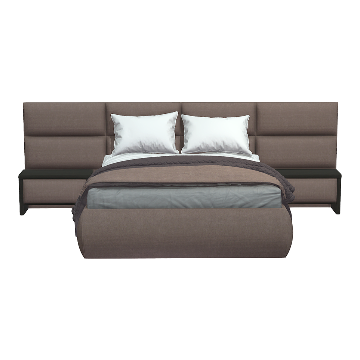 Sicily Hotel Dark Brown Fabric Tofu Block White Fabric Backrest Double Bed Bedside Cabinet