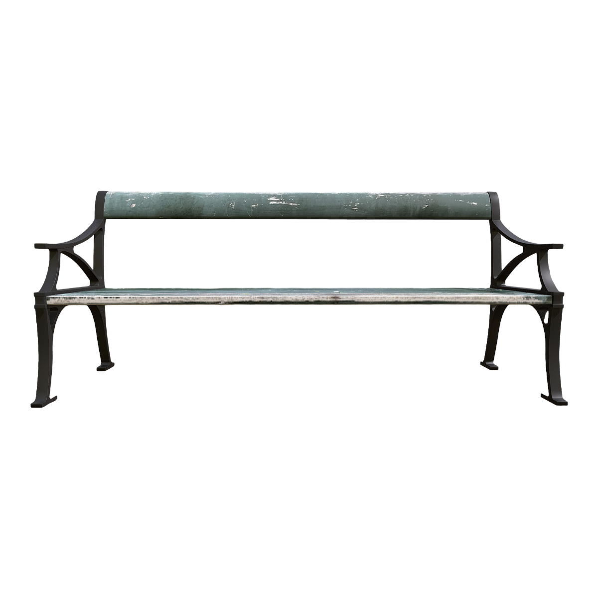 Stockholm Park Old Metal Frame Solid Wood Board Dark Green Paint Backrest Bench