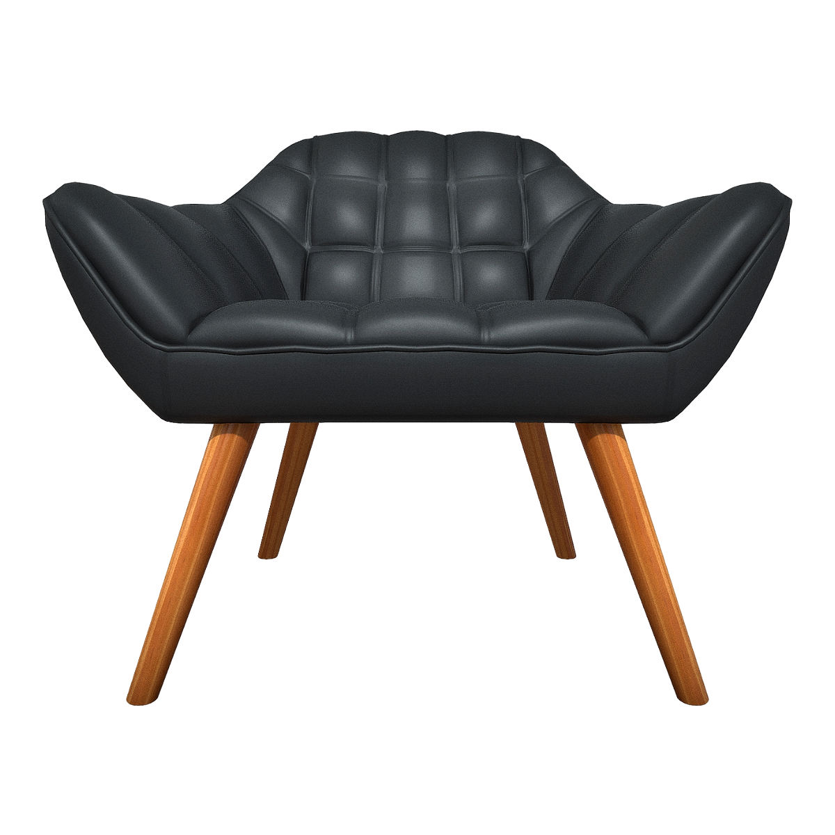 American Style Home Black Walnut Solid Wood Black Leather Backrest Armrest Sofa Chair