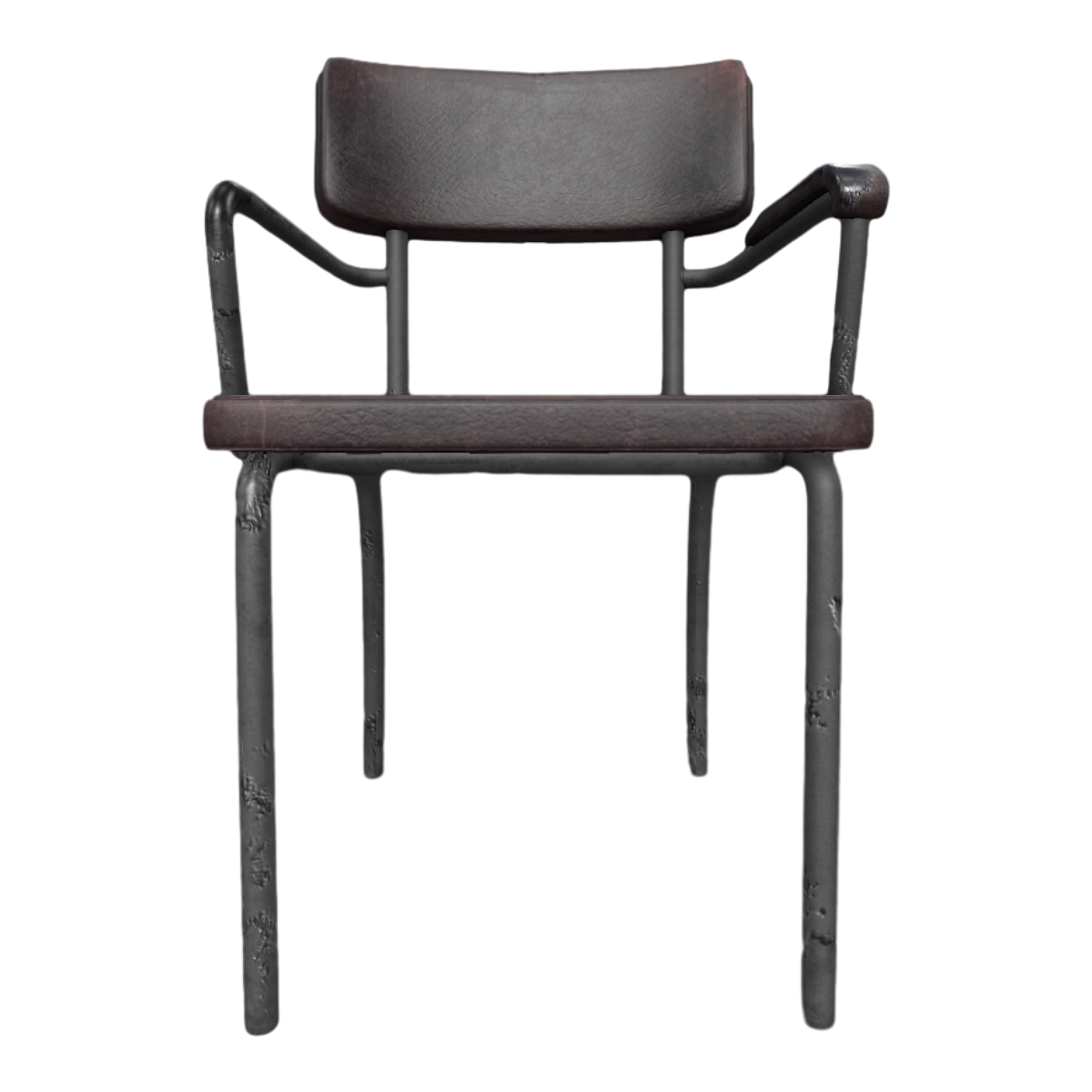 Antique Rust Iron Metal Bracket Black Red Leather Backrest Armrest Cushion Chair