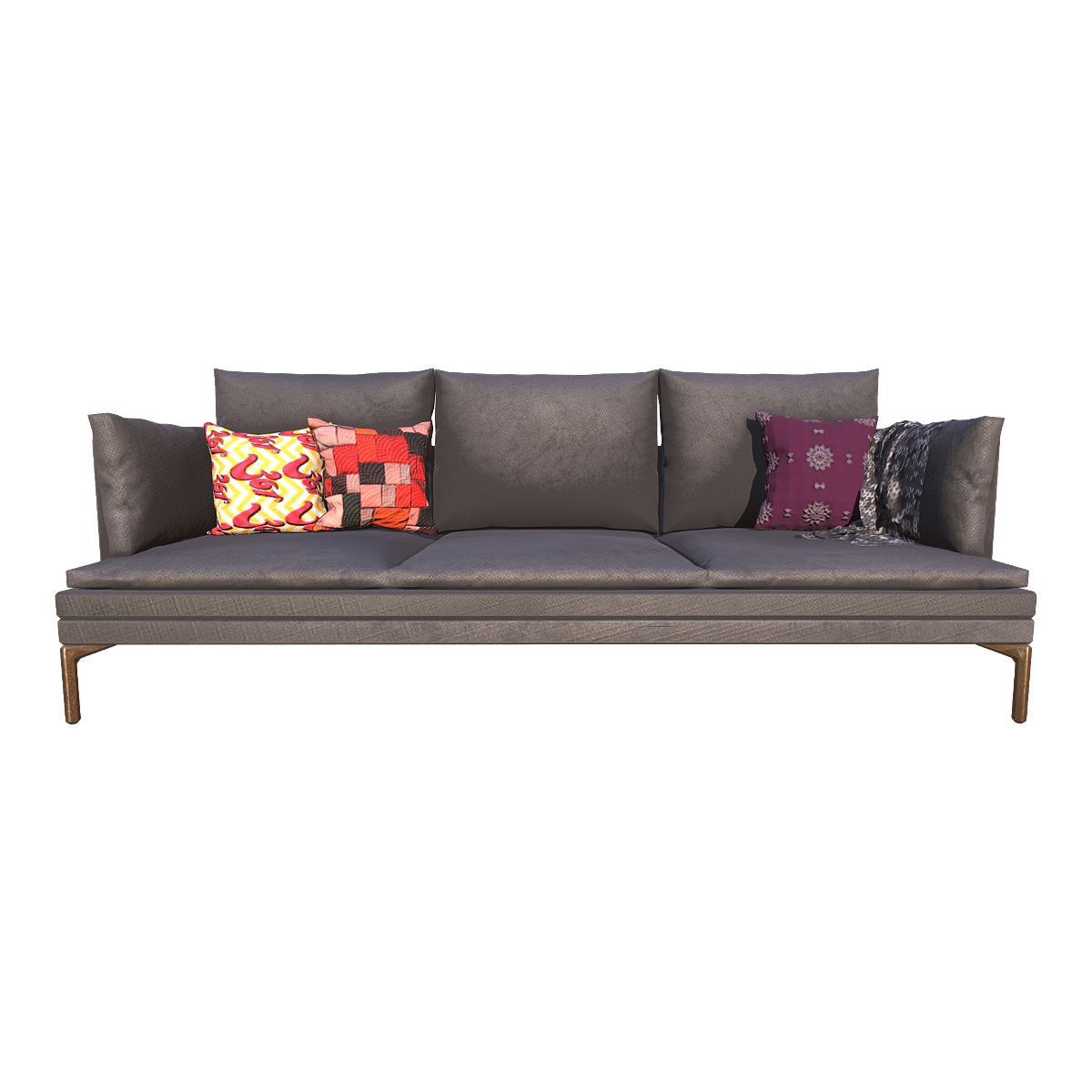 Modern Home Living Room Metal Sofa Feet Black Fabric Backrest Armrest Three-Seat Sofa