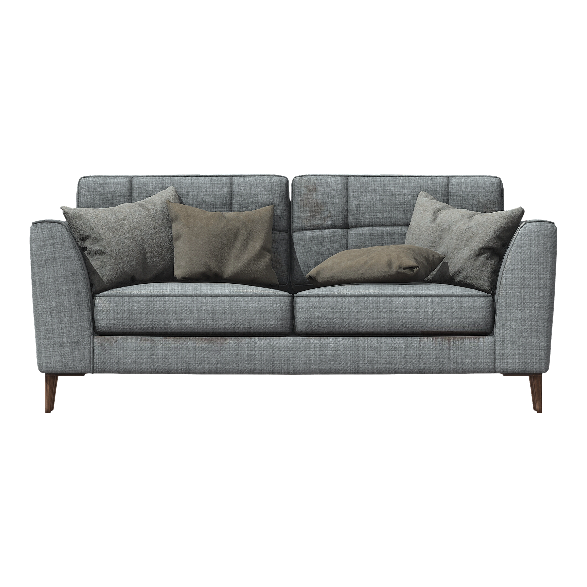 American Style Living Room Black Walnut Solid Wood Sofa Legs Grey Dirty Fabric Double Backrest Armrest Sofa Chair