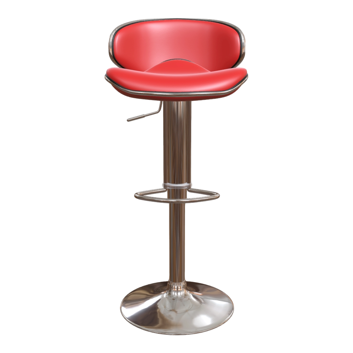 Bar Counter Stainless Steel Metal Base Red Leather Cushion Backrest Swivel Chair Low Back Chair