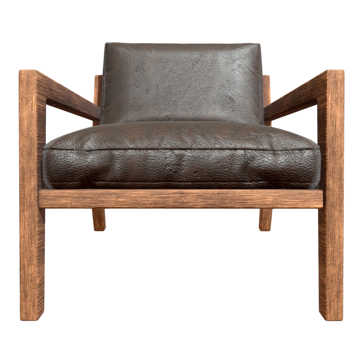 Nordic Indoor and Outdoor Black Walnut Solid Wooden Frame Dark Brown Leather Cushion Backrest Armrest Sofa Chair