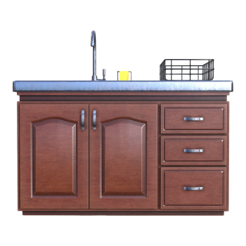 Household Kitchen Stainless Steel Metal Black Walnut Solid Wood Drawer Double Door Sink Cabinet