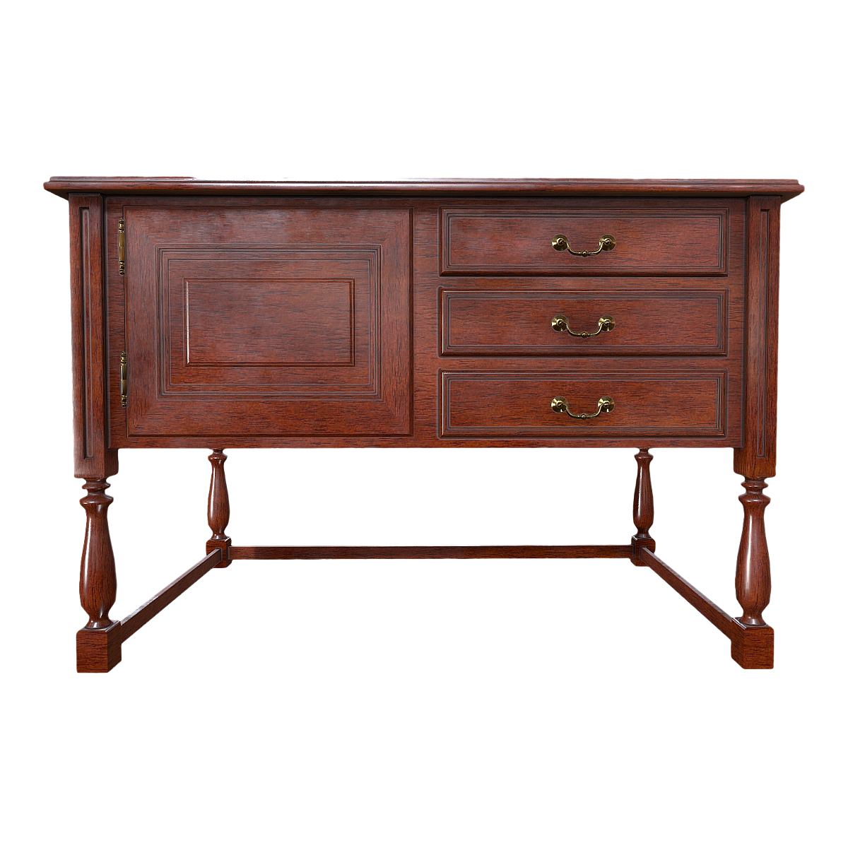 British Office Home Metal Grip Full Red Heart Solid Wood Single Door Drawer Desk