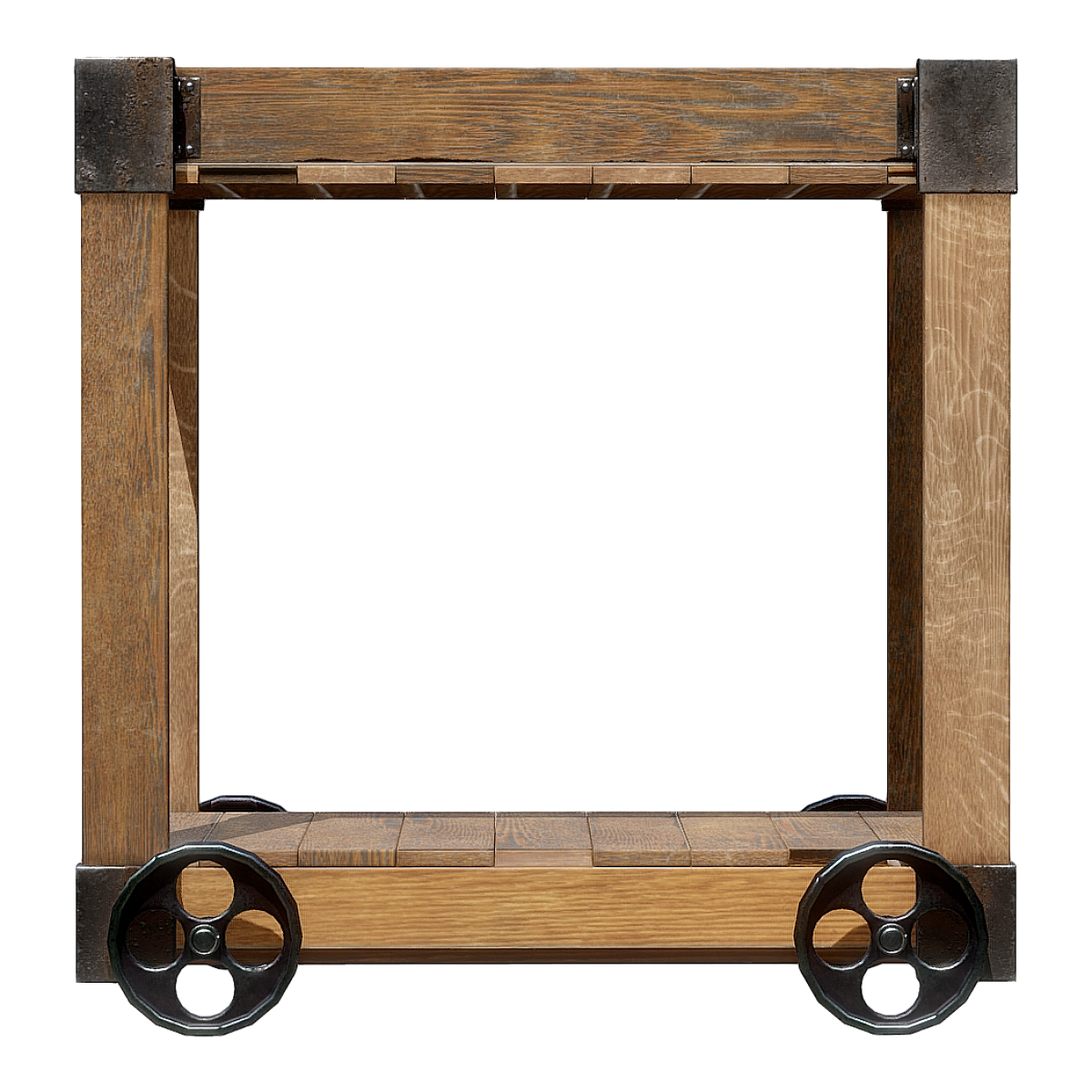 Modern Portable Metal Parts Wheel Solid Wood Frame Double-Layer Storage Rack Storage Rack Cart